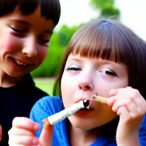 Prompt: children happy smoking by your mother