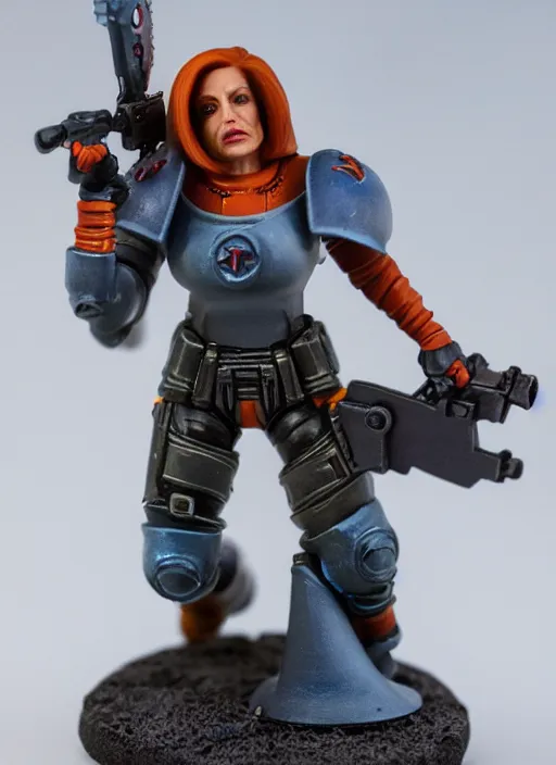 Image similar to Dana Scully, Professionally Painted tabletop miniature, tabletop gaming, warhammer, 40k, D&D, Dungeons and Dragons, Reaper Miniatures, Games Workshop, professional photography, product photography, official media