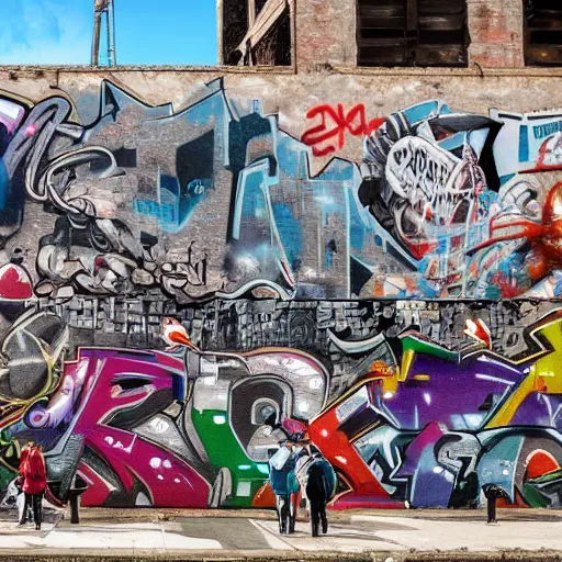 Prompt: amazing graffiti of a crowd on an old wall, hyper detailed, photorealistic, hd