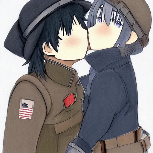 Prompt: colored pencil sketch of girls last tour chito and yuuri kissing