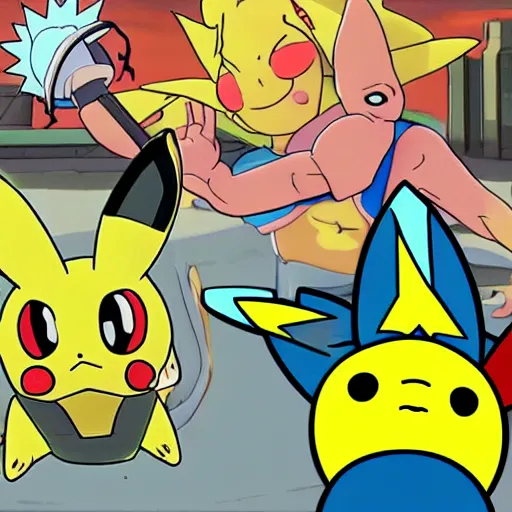 Prompt: rick from rick and morty transforming into pokemon pikatchu. hyper realistic. high definition, award winning