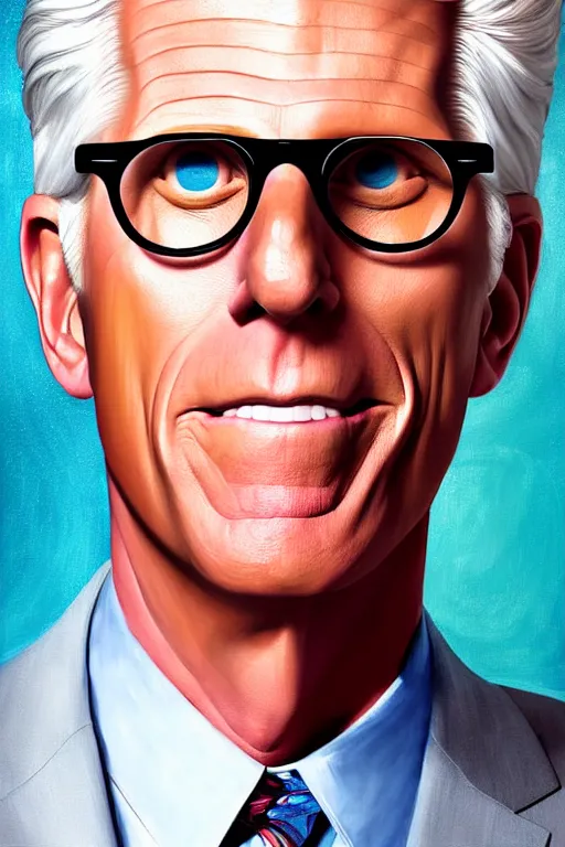 Image similar to a painting of ted danson in the good place, art by robin eley