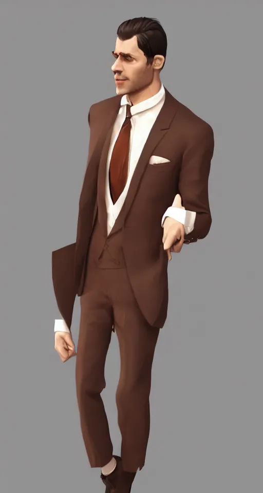 Image similar to a rich daddy, 3 6 years old, wear brown suits, stubble, cramel hair, character concept art, octane render, trending by artstation, artbreeder