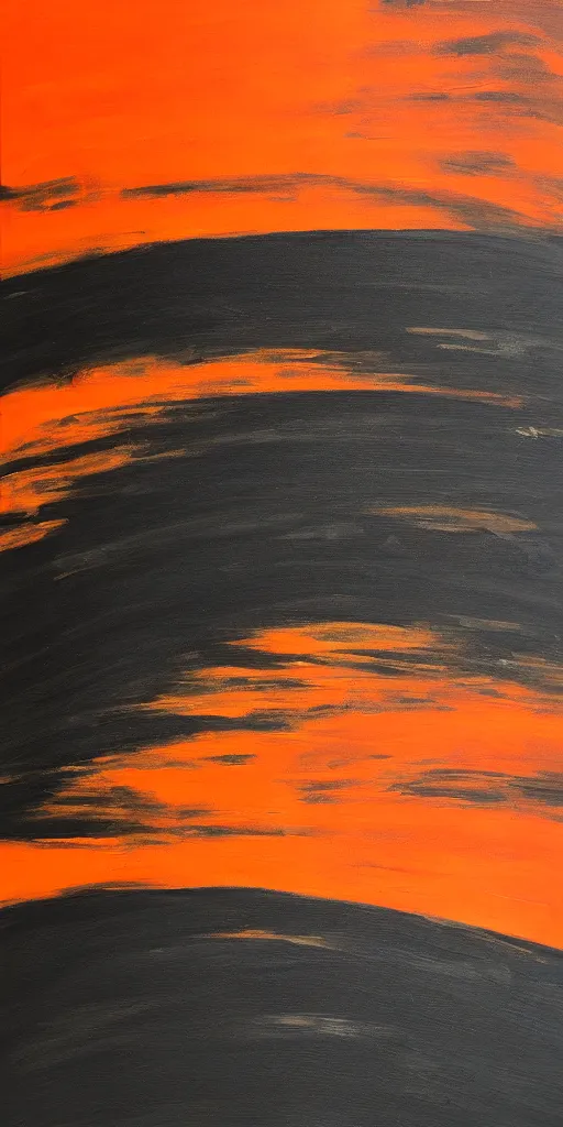 Prompt: the sea of sadness, a black void, a line of orange sunset, crushing despair, brush strokes, acrylic painting