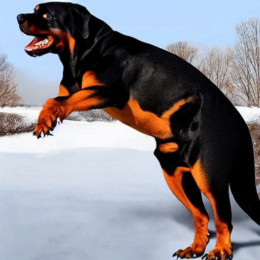 Prompt: Rottweiler dinosaur hybrid