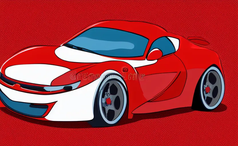 Image similar to Red Hot European Style Sports Car, Cartoon, Caricature, Airbrush, Vector Illustration Pro Vector, 8k