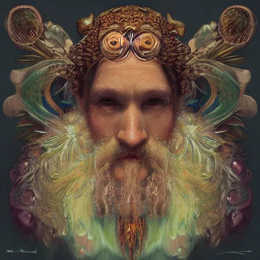 Image similar to “druid portrait by mandy jurgens, andy warhol, ernst haeckel, james jean, artstation”