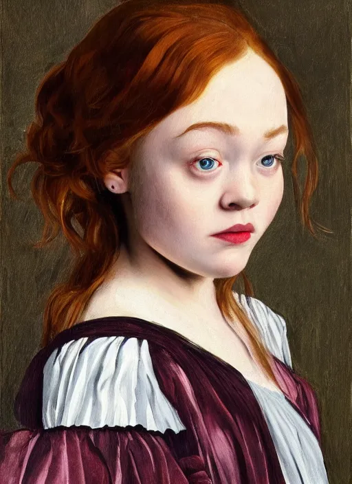 Prompt: Sadie Elizabeth Sink In the style of Caravaggio