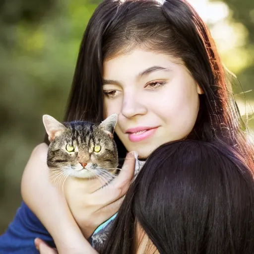 Prompt: a girl with long dark hair, big and shiny black eyes and her tabby cat, a stock photo by juan villafuerte and minerva j. chapman, pexels contest winner, high quality photo, rtx, hd, tumblr contest winner, anime, pretty, sensual