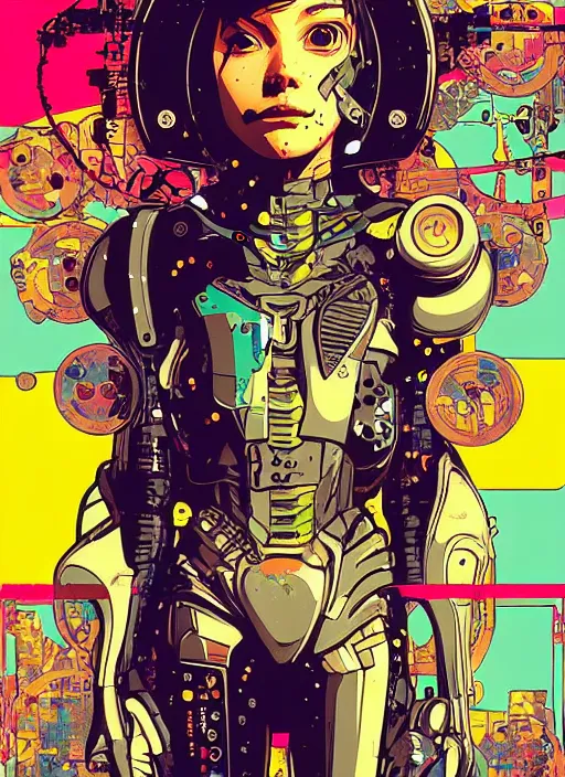 Image similar to cyberpunk gemini!! cyborg portrait illustration, pop art, splash painting, art by geof darrow, ashley wood, alphonse mucha, makoto shinkai