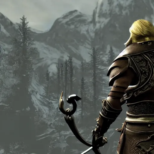 Image similar to video game screenshot of donald trump in skyrim