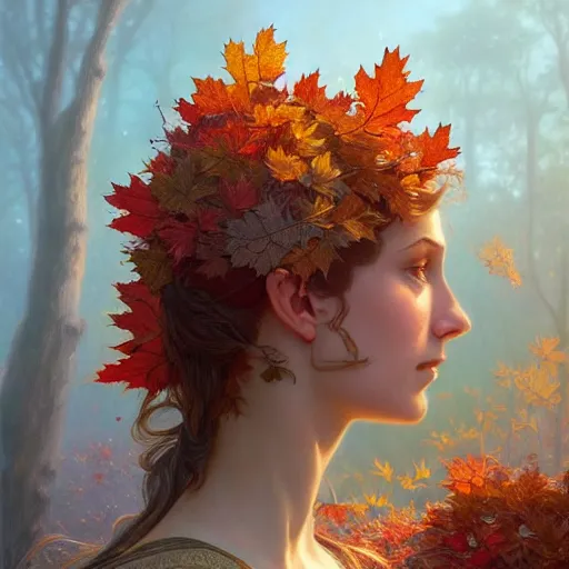 Image similar to ! dream summer becomes autumn, intricate, highly detailed, digital painting, artstation, concept art, smooth, sharp focus, illustration, unreal engine 5, 8 k, art by artgerm and greg rutkowski and alphonse mucha