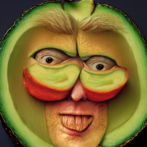 Prompt: avocado portrait of donald trump by giuseppe arcimboldo