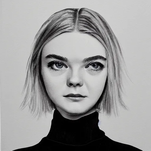 Image similar to professional painting of Elle Fanning in the style of Karl Gerstner, head and shoulders portrait, symmetrical facial features, smooth, sharp focus, illustration, intricate, stormy weather, extremely detailed masterpiece,