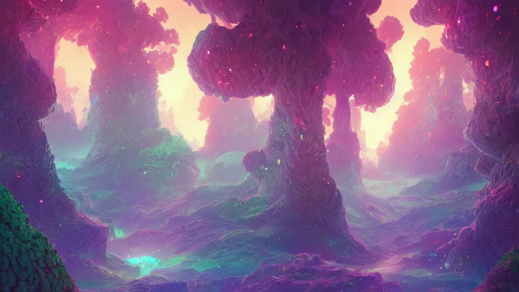 Image similar to multicolored iridiscent crystals growing on colossal everlasting trees, by sylvain sarrailh, rossdraws, ambient light, ultra detailed, fantasy artwork, 8 k, volumetric lighting, trending on artstation, award winning, very beautiful.