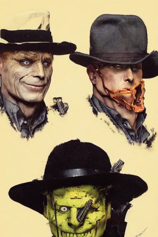 Image similar to Rorschach and The Comedian aka Edward Morgan Blake from the movie Watchmen painted by Norman Rockwell, Greg Rutkowski and Dave Gibbons, high detailed perfect faces, trending on Artstation, page scan from book, fine details