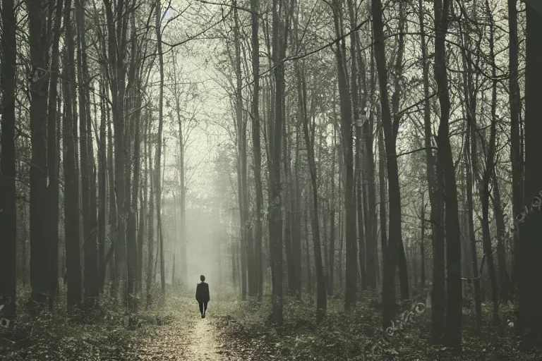Prompt: a walking man in a forrest, Moody light, beautiful trees, insanely detailed
