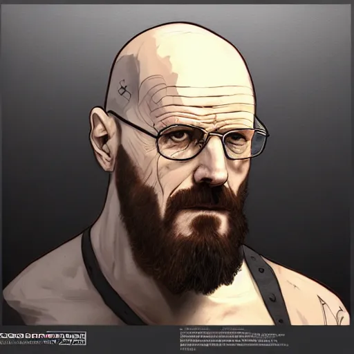 Image similar to Heisenberg as Kratos, highly detailed, digital painting, artstation, concept art, smooth, sharp focus, illustration, ArtStation, art by artgerm and greg rutkowski and alphonse mucha and J. C. Leyendecker and Edmund Blair Leighton and Katsuhiro Otomo and Geof Darrow and Phil hale and Ashley wood and Ilya repin and Charlie Bowater