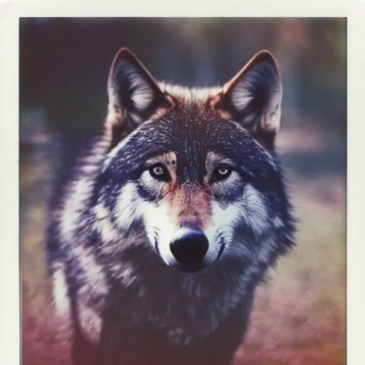 Image similar to a very beautiful polaroid picture of a wolf, award winning photography