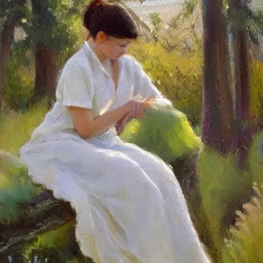 Image similar to A body art of a beautiful scene of nature. The colors are very soft and muted, and the overall effect is one of serenity and peace. The composition is well balanced, and the brushwork is delicate and precise. by Patricia Polacco, by Raymond Leech