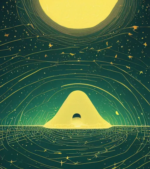 Prompt: kilian eng illustration of a white bioremediation architecute in the atacama desert filled with stars at night, hazy and misty, magical feeling, uhd, high detail, by kilian eng