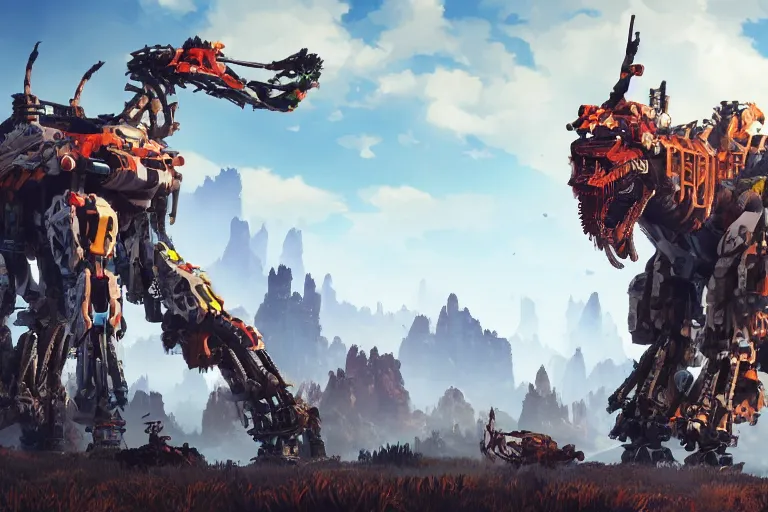 Image similar to sawtooth machine mecha animal beast robot of horizon forbidden west horizon zero dawn bioluminiscence global illumination ray tracing hdr fanart arstation by sung choi and eric pfeiffer and gabriel garza and casper konefal