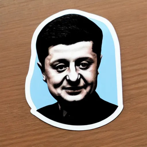 Prompt: volodymyr zelenskyy, president of ukraine. face like in his photographs. intricate sticker design by andy warhol