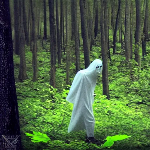 Prompt: found footage video of a ghost in a forest