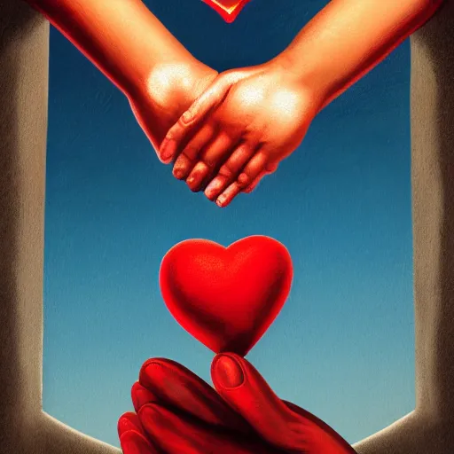 Image similar to album art of a white hand holding a red grenade shaped like a heart by chris bilheimer, surreal, illustrated, 8 k