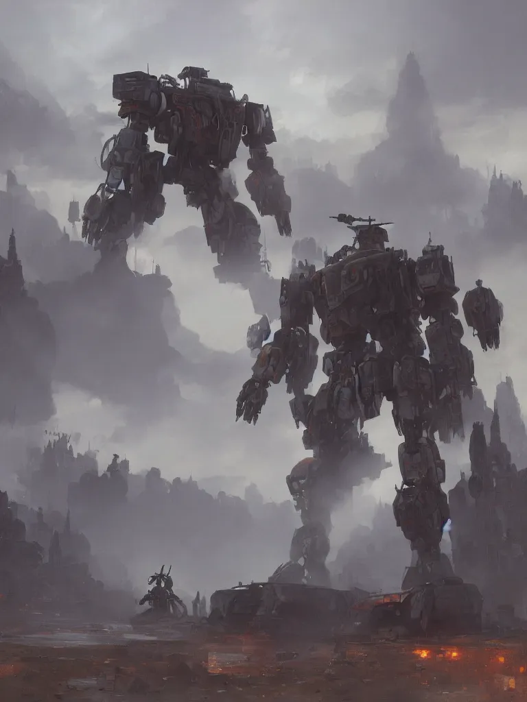 Image similar to a matte painting of a russian mecha, steam machine in summer, matte painting, dusk, drama, by rozalski and craig mullins, artstation