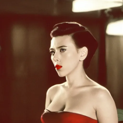 Image similar to intimate movie still of scarlett johansson in wong kar wai in the mood for love