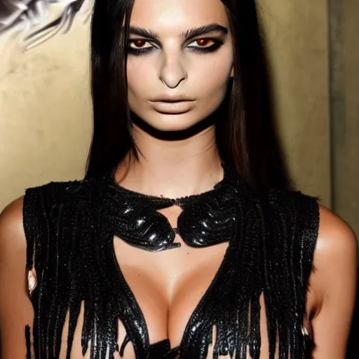 Image similar to emily ratajkowski alien queen, style of giger