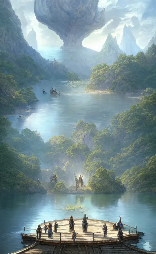 Image similar to lake godness, highly detailed, d & d, water everwhere fantasy, highly detailed, digital painting, trending on artstation, concept art, sharp focus, global illumination, ray tracing, illustration, art by artgerm and greg rutkowski and fuji choko and viktoria gavrilenko and hoang lap