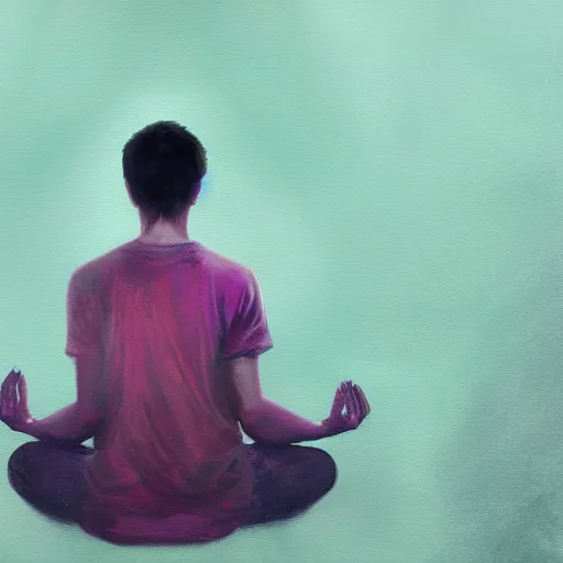 Image similar to a painting of a person sitting in a meditation position, a digital painting by Kanō Tan'yū, unsplash, samikshavad, sense of awe, mystical, matte painting