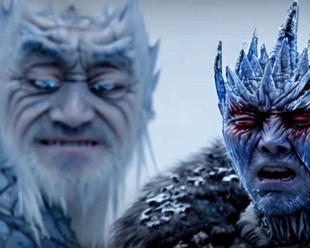 Prompt: ugly - cryer crying ice tears justin sun as night king in game of thrones, stunning tears made of ice, crimson - black bee army behind, 4 k, epic, cinematic, focus, movie still, fantasy, extreme detail, atmospheric, dark colour, sharp focus
