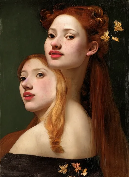 Prompt: a happy a young woman wearing a sophisticated dress, among the lights of golden fireflies and nature, long loose red hair, intricate details, green eyes, freckles on the nose, round gentle face, full figure portrait, golden ratio, high contrast, photorealistic digital art by artemisia lomi gentileschi and caravaggio and tomacz alen kopera.