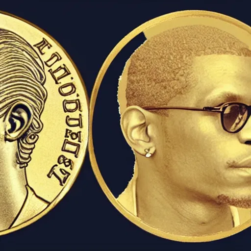 Prompt: young thug, on a coin