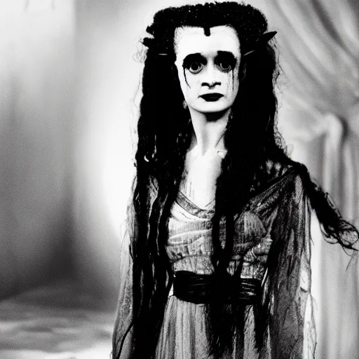 Image similar to natalia dyer as the bride of frankenstein ( 1 9 3 5 ), black and white