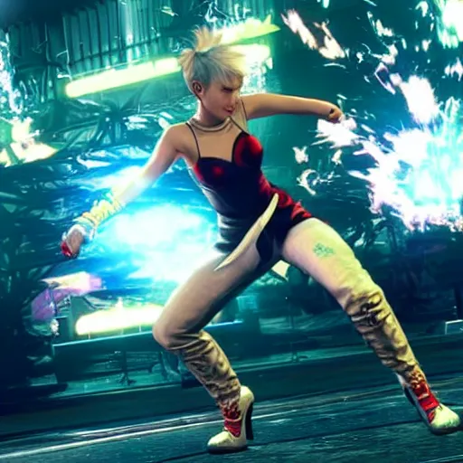 Prompt: miley cyrus in tekken 7, fighting game, gameplay,