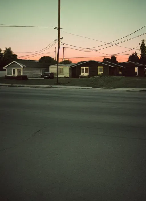 Image similar to a detailed photographic render of a 1 9 5 0 s american suburb at sunset by todd hido, photoreal, 4 k