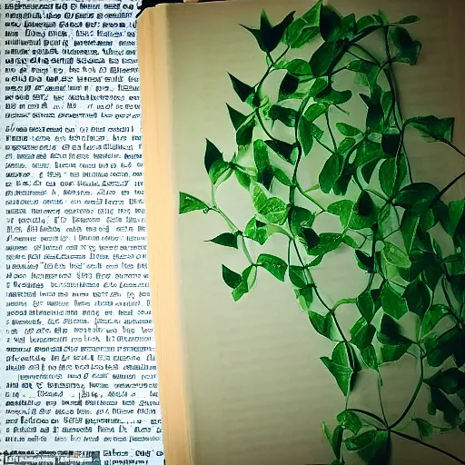 Image similar to “ very photorealistic photo of vines growing out of a woman ’ s book as she sleeps, award - winning details ”