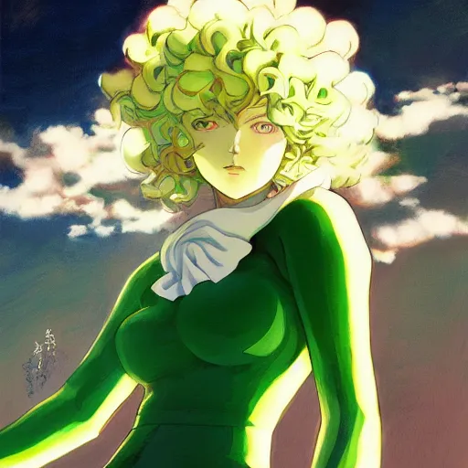 Prompt: tatsumaki from one punch man, painting, cool color palette, refreshing, soft lighting, by hayao myazaki, by wlop, kushart krenz, kawacy