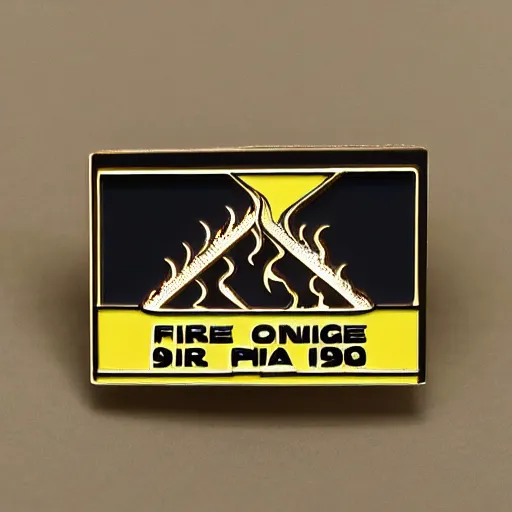 Image similar to a photo of a retro 1 9 8 0 s minimalistic clean fire warning label enamel pin, beautiful cinematic light, behance