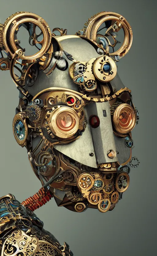 Image similar to steampunk tribal mask, robot, japanese pottery, vivid colors, wood, metal, intricate details, trending on cgsociety, concept art, glowing eyes, sharp focus, ultra realistic details, cinematic atmosphere, global illumination, shadows, octane render, 8 k