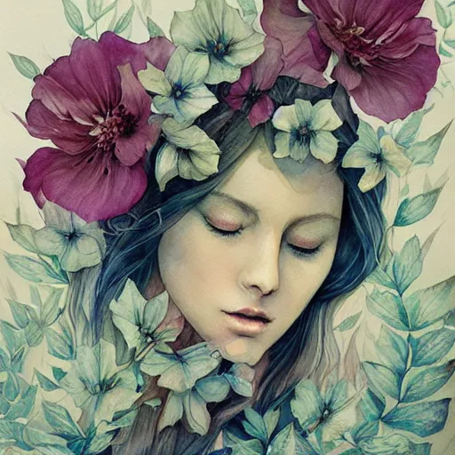 Prompt: watercolor illustration of a serene landscape by anna dittmann, by marco mazzoni, by stephanie law, n 9