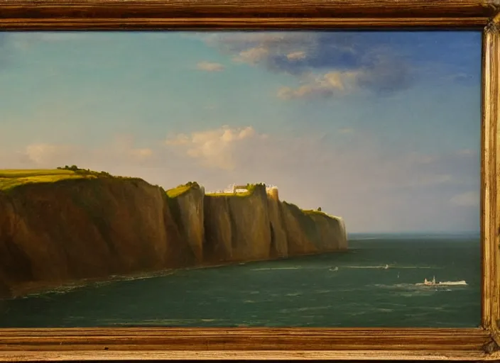 Image similar to cliffs of dover, uk in the style of hudson river school of art, oil on canvas