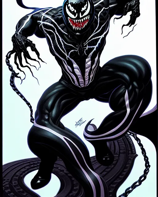 Image similar to a portrait of Venom by Clayton Crain, Javier Garron and Gerardo Sandoval