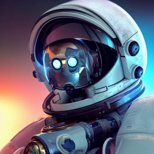 Prompt: beautiful portrait of a mecha astronaut alone in nebula space on event horizon with spaceship destroyed, octane render, trending on artstation, hyperrealistic, character photography