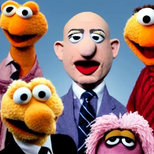 Image similar to Fredrik Reinfeldt as a muppet, photorealistic