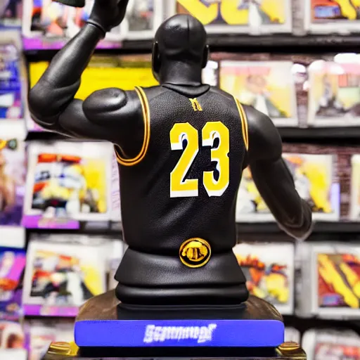 Image similar to lebron james promotional statue inside a gamestop